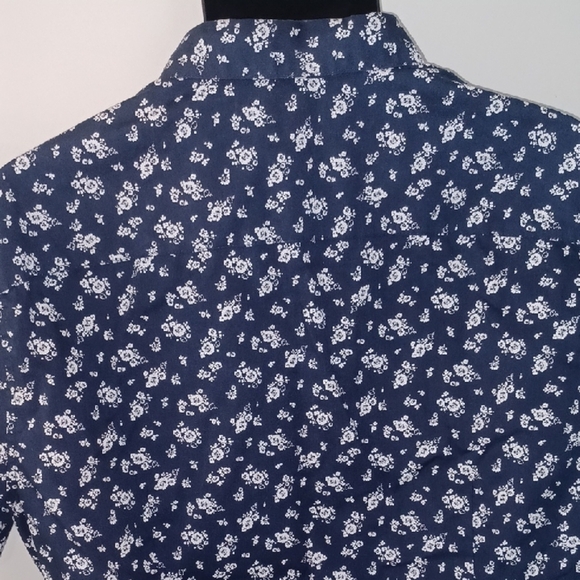 H&M Dark Blue Floral Button Down Slim Fit Shirt, L - Picture 3 of 8